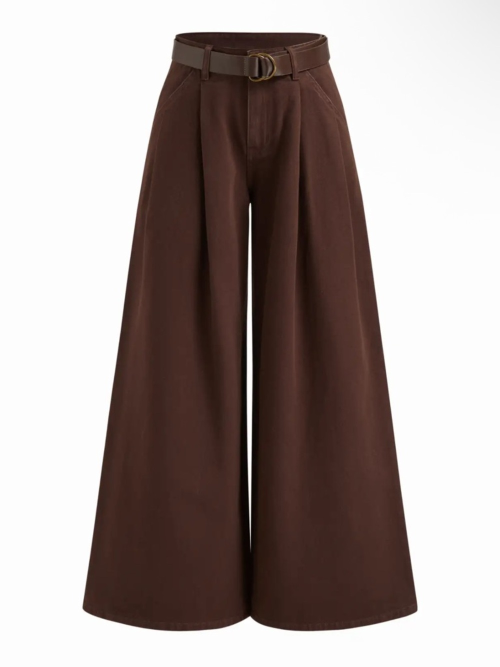 Cider Wide-Leg High-Waist Brown Jumpsuit Pants with Belted Waist
